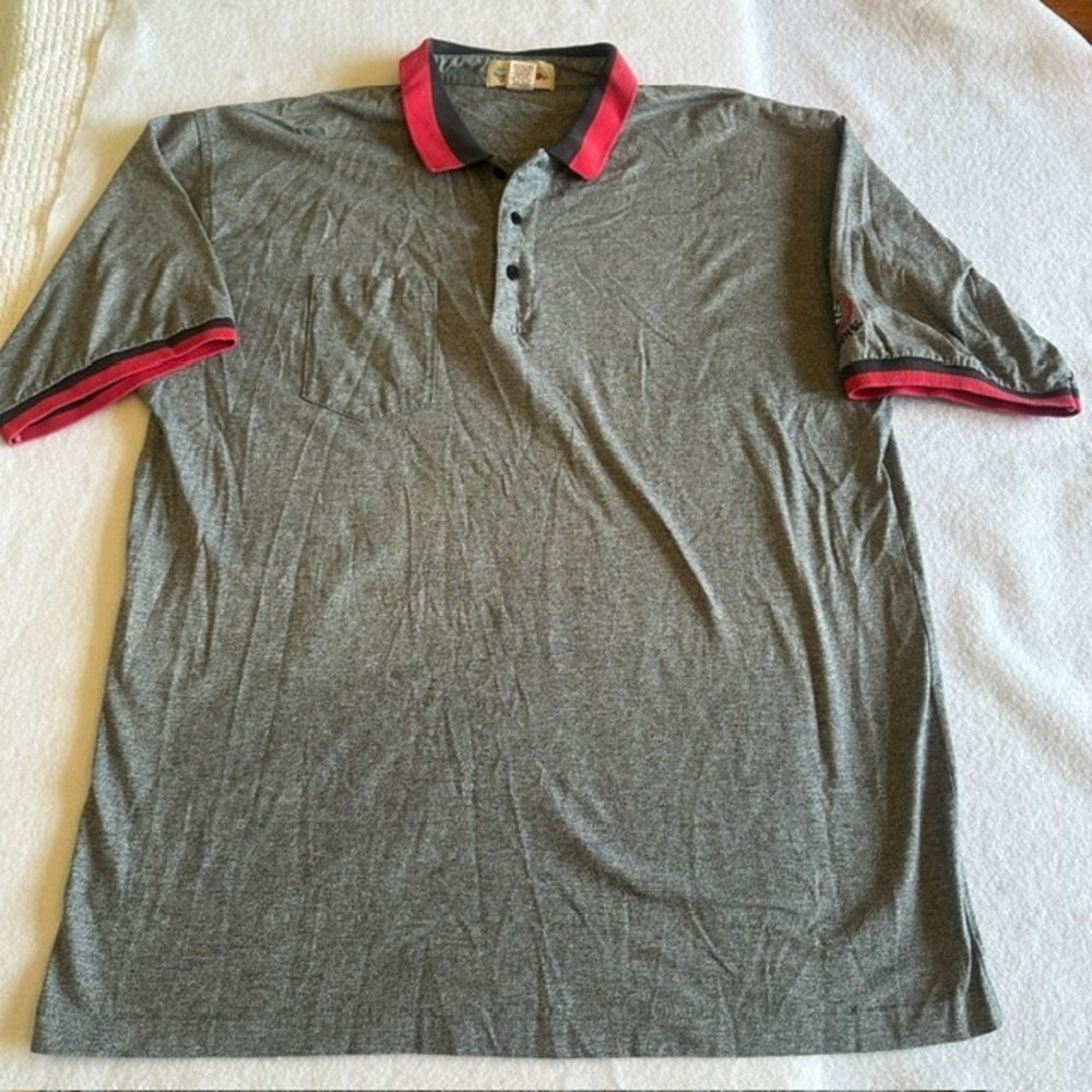 VTG Antigua Gray Polo Shirt Men XL Red Black Cotton Short Sleeve Hong Kong Golf